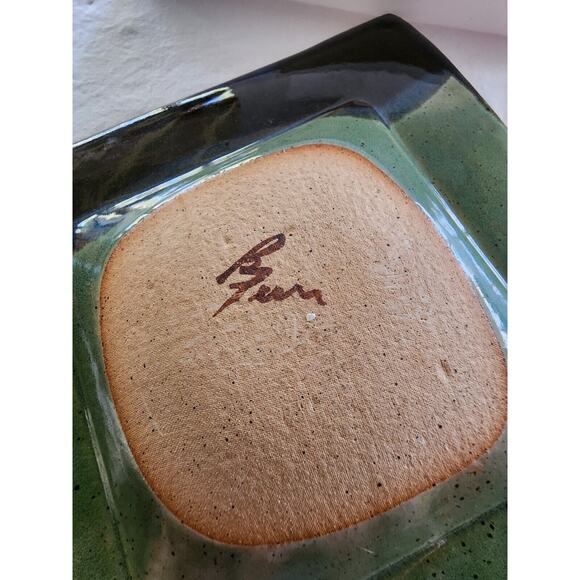 TRINKET DISH/SHELF DECOR-Blue Green Glazed-Hand Made-Square-Dragonfly - Picture 5 of 7